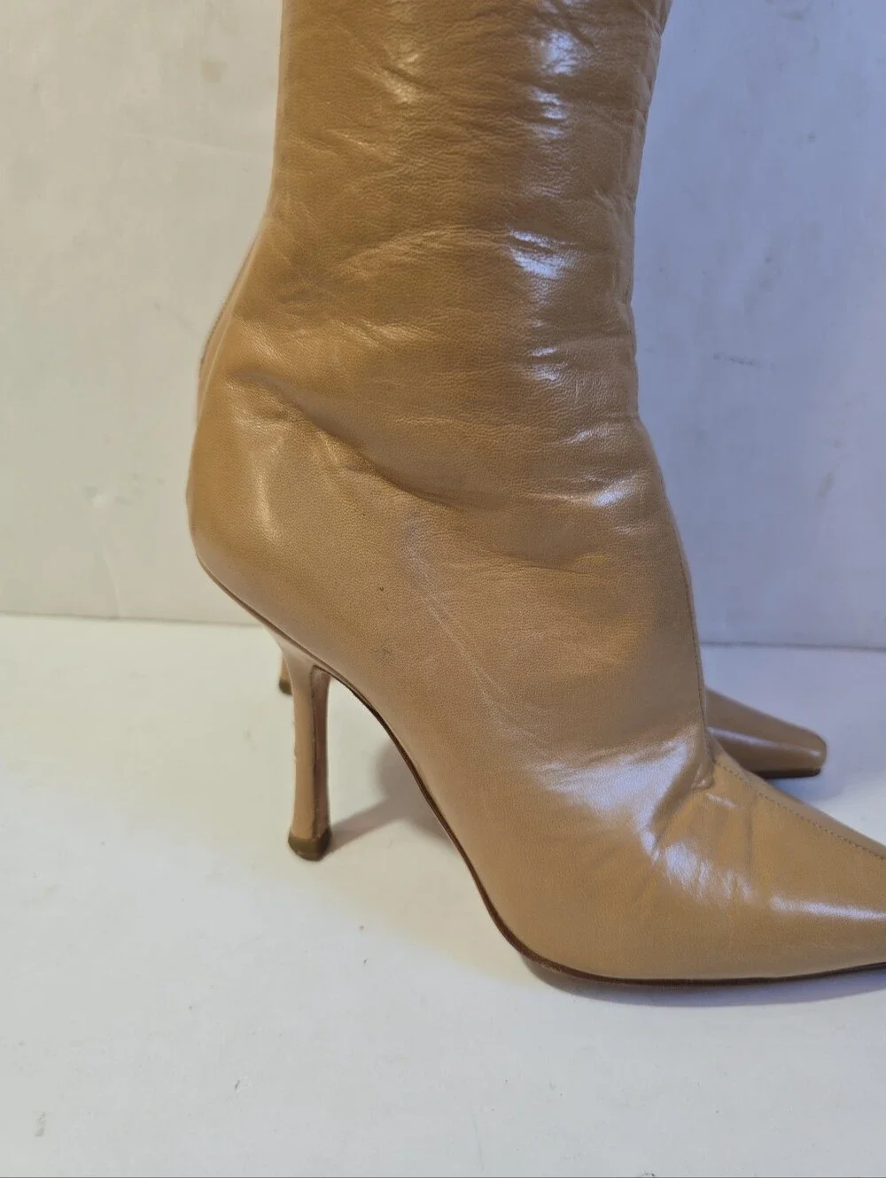 Jimmy Choo Stiletto Classic Pointed-Toe Knee-High Boot in Tan Size 35.5 Euro